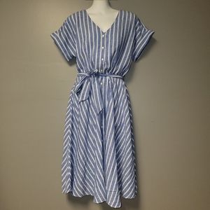 NWT Blue & White Striped Short Sleeve Belted CHAPS Dress Size Large